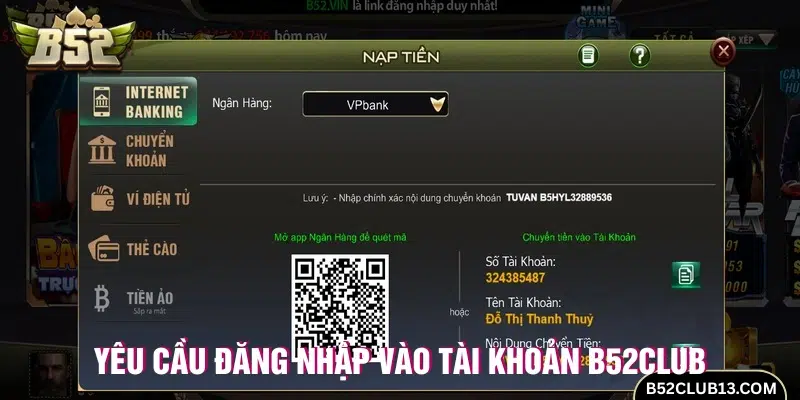 Yêu cầu đăng nhập vào tài khoản B52Club 